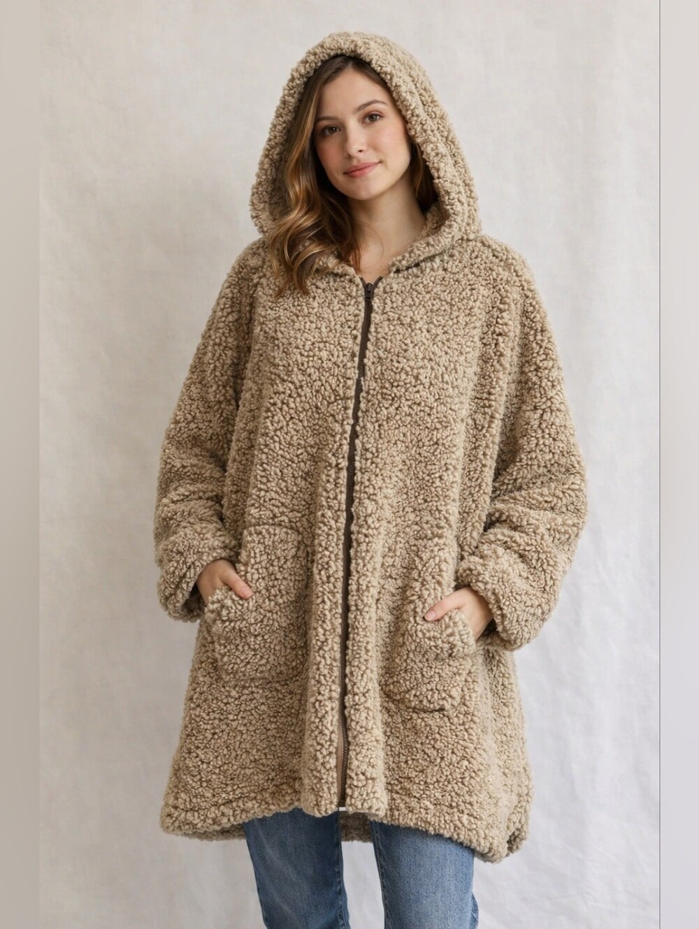 Cozy Sherpa Hooded Oversized Free Fit Coat – Medium